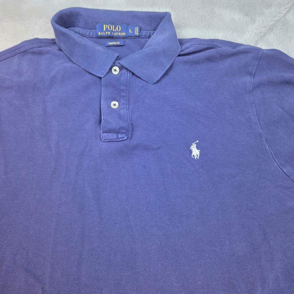 VTG Polo Ralph Lauren Polo Shirt Mens Large Blue Custom Fit Short Sleeve Cotton